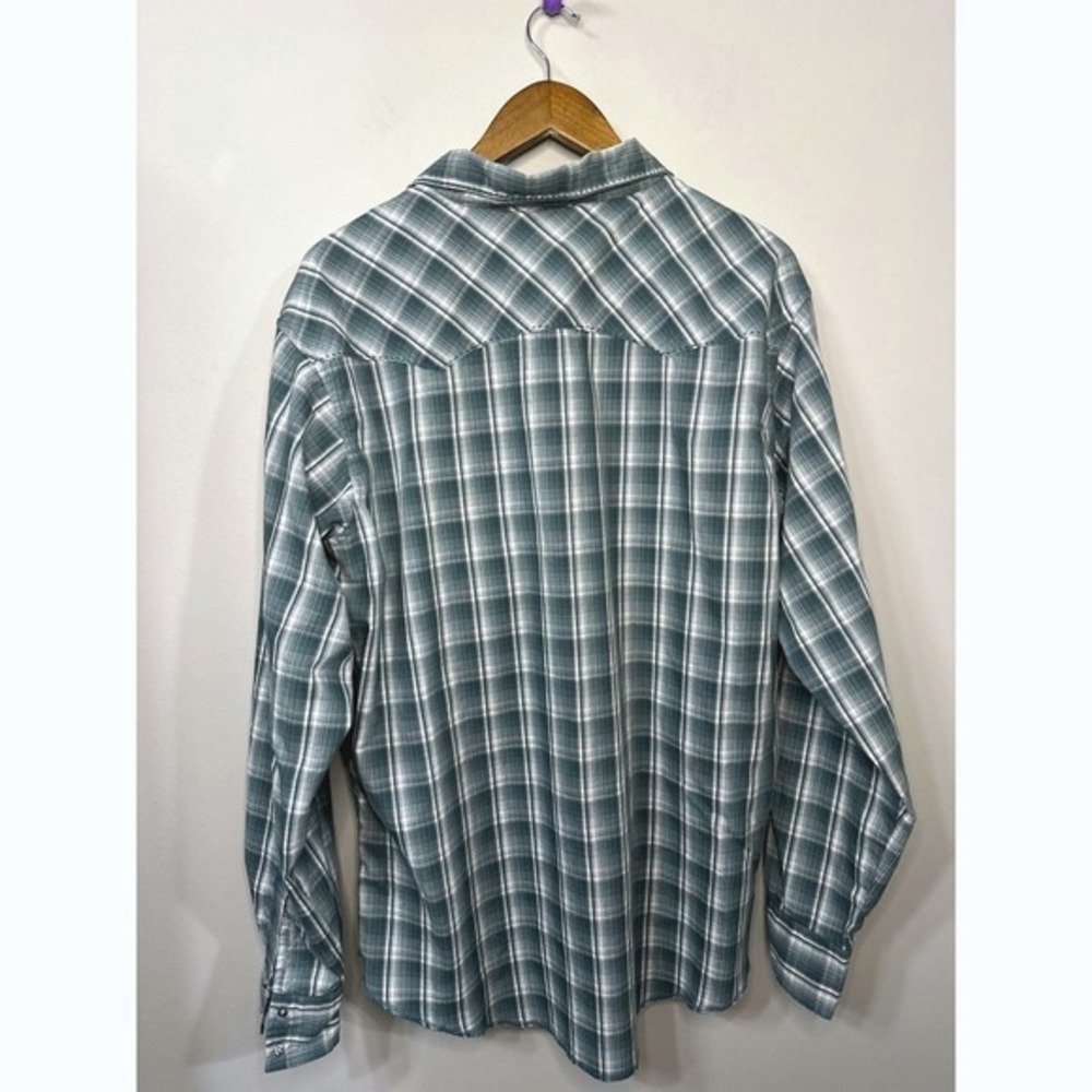 Wrangler‎ Western Plaid Snap Shirt – XL – Pearl Snaps, Blue/Green Gray Check - Picture 2 of 6